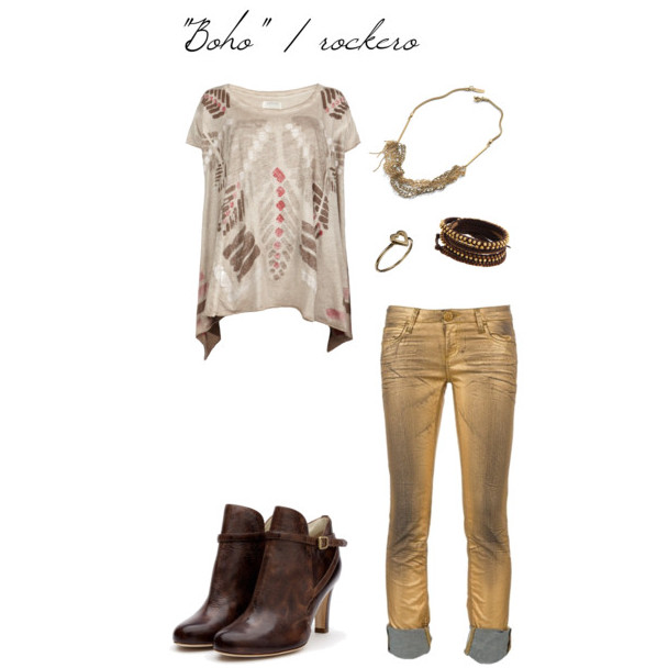 Look con jeans en color dorado