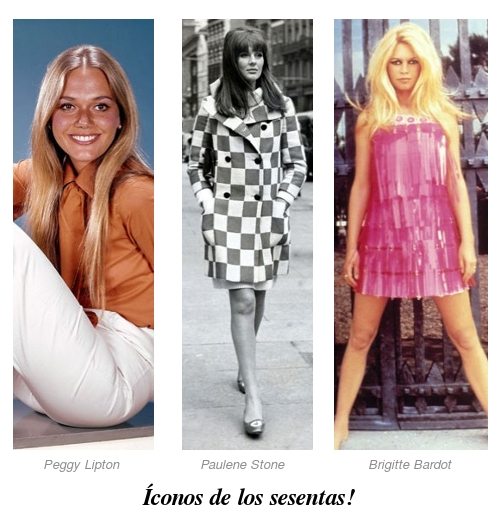 Los estilos de Peggy Lipton, Paulene Stone, y Brigitte Bardot iconos de los sesentas