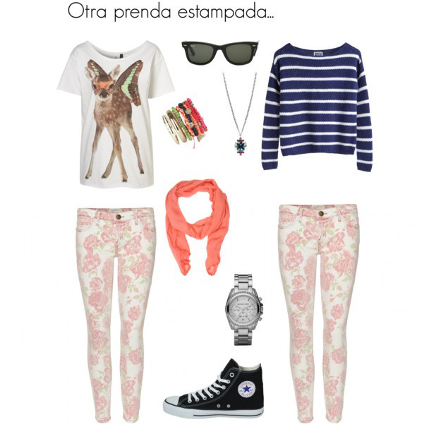 jeans con estampado floral y tops estampados