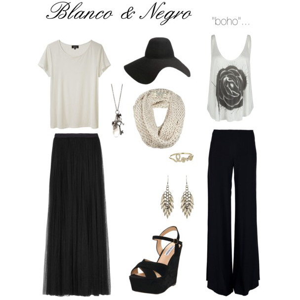 looks en blanco y negro estilo boho