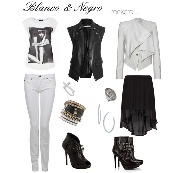 looks en blanco y negro de estilo rockero